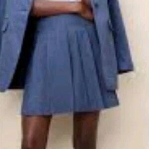 Banana Republic Linen Shorts Woman Large Blue Cross Herringbone Pleated Preppy